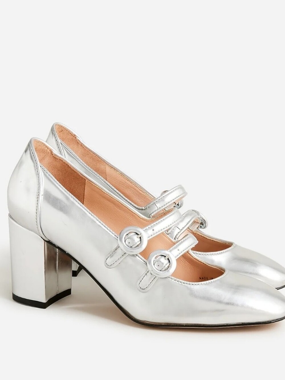 NWOT J. Crew Maisie Double Strap Metallic Leather Silver Mirror Mary Janes